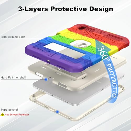 SIBEITU Case for iPad (A16) 11th Gen 11-inch 2025 & iPad 10th Gen 10.9 Inch 2022, Rugged Military Grade Protective Cover Built-in Kickstand & Pencil Holder | Vibrant Rainbow for Young Artists & Kids