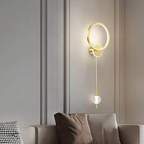 Apliques de pared de anillo de metal dorado y cristal con acabado premium 3