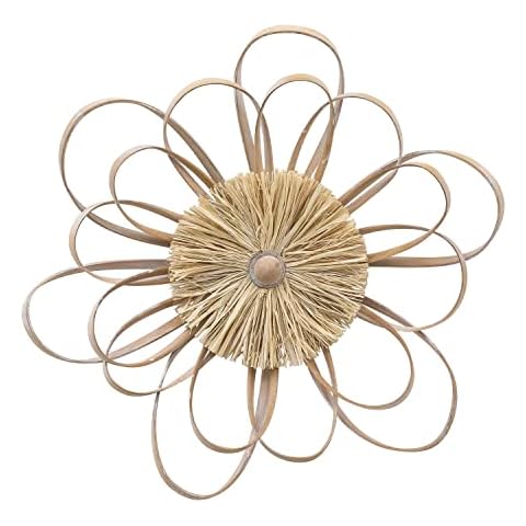 Adeco 20" Farmhouse Round Wooden Scrolled Flower for Wall Hanging Sculpture and Home Decor, Rustic Hand Knitted Art Decoration for Living Room Bedroom Cover