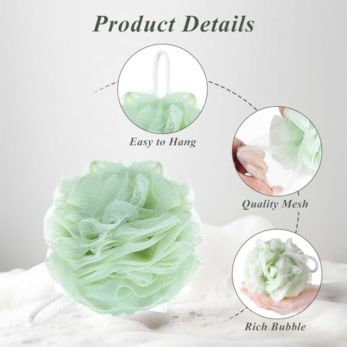 flintronic 4 Stück Badeschwamm, Dusch-Luffa-Kugeln, Masche Schäumend Duschschwamm Körper, weich, langlebig, Extra Groß, Einfach Schäumend, für Reinigendes Körperpeeling & Peeling, 60g (Macaron-Farbe)