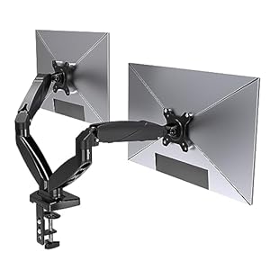 Dual Monitor Stand, Adjustable Gas Spring Monitor Arm for 15 to 27 Inch, Dual Monitor Mount Holds Max 15.4lbs, Large Range of Motion Computer Monitor Arm for Home Office