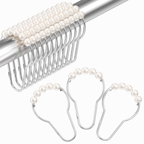 Image of Amazer White Shower Curtain Hooks, Shower Curtain Hooks, Decorative Stainless Steel Shower Curtain Hooks for Bathroom, 12 PCS Shower Hooks for Curtain, Decorative Shower Hooks for Shower Curtain