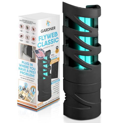 FlyWeb - Fruit Fly Traps for Indoors, Gnat Traps for House Indoor - Made in USA, Fruit Fly Killer, Non Bug Zapper Indoor, Plug in Bug Catcher, Bug Light, UV Light, Gardner (Black)