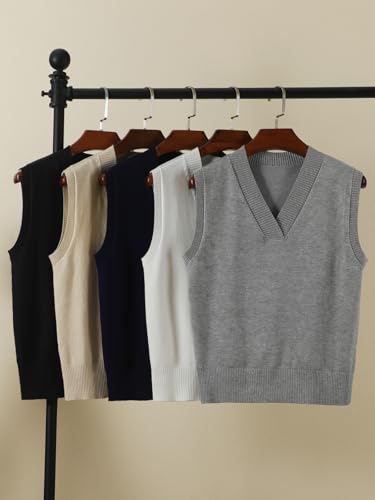Wowcarbazole Women's V Neck Sweater Vest Sleeveless Ribbed Knit Pullover JK Uniform Classic Basic Tank Tops4