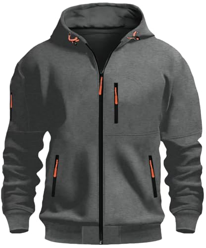 MEDUOLA Sudadera con Capucha para Hombres Manga Larga Suéter con Cremallera Sudaderas Hoodie Otoño-Invierno Gorro con Cordón Entretiempo (D14-Gris Oscuro,L)