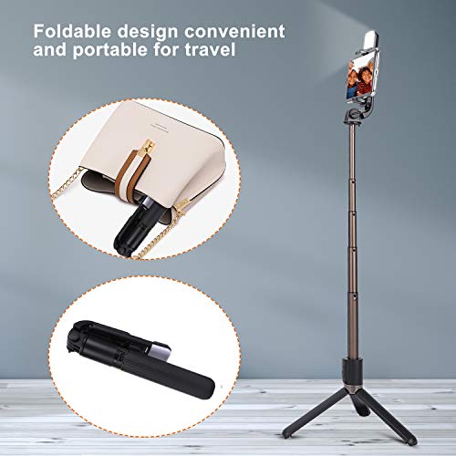 Selfie Stick Tripod With Fill Light & Bluetooth Wireless Remote And Portable Cell Phone Tripods For Iphone Android Phone Video Recording Live Stream/Makeup #TOP3