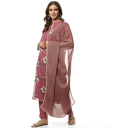 Image of BIBA Women Art Silk Straight Solid Suit Set