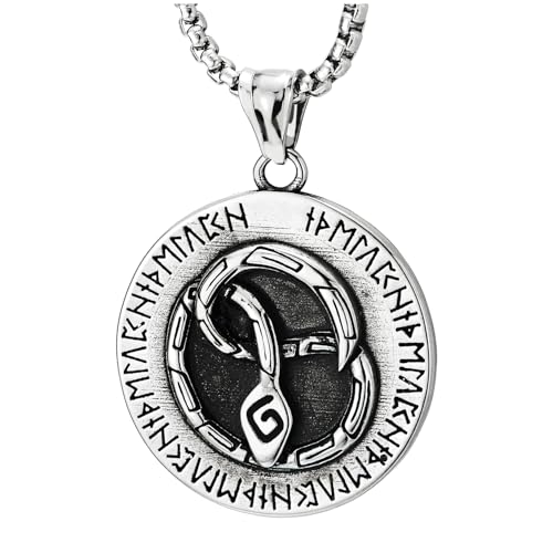 Collier Viking runes acier inoxydable抗saute, chaîne 75cm solide motif cobra