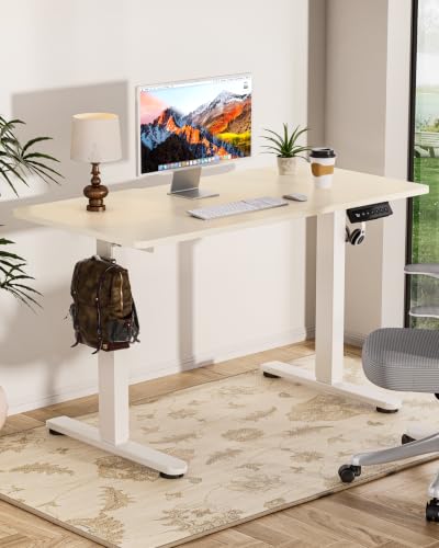 Image of Okin Standing Desk Electric Adjustable Computer Whole Piece Stand up Desk Office Gaming Home Office Memory Desks 48x24 inches Cream Brown
