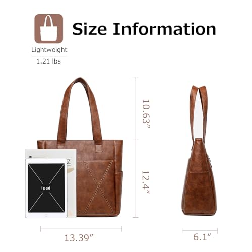 Image of Tote Bags for Women PU Leather Shoulder Bag Zipper Hobo Purses Large Casual Handbag Work Travel Totes