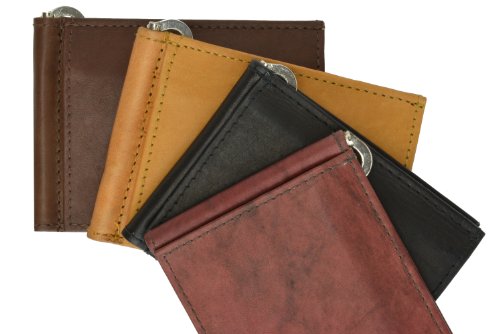 100% Genuine Leather Bi-fold Money Clip Tan #93CF4
