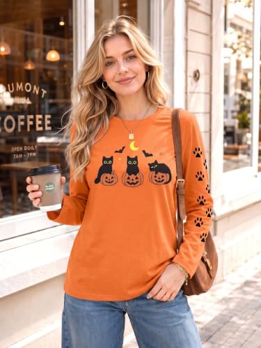 Image of JINTING Cat Shirts for Women - Loose Fit Lightweight Long Sleeve Graphic Autumn Outfits Printed Blouse Casual Tops
