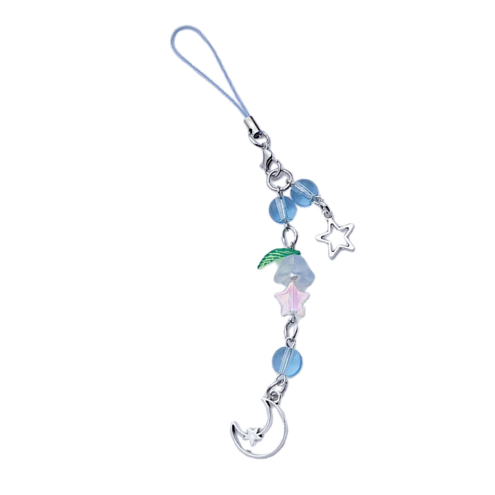 MENGZHIAO Keychain Strap,Star Flower Bead Pendant Phone Charm Hanging Rope Cute Phone Chain Strap Bag Decoration Lanyards Keychain Accessory