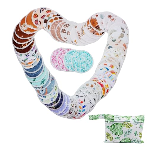 Asenappy 8 pcs(4 Pairs) Random Prints Breast Pads for Nursing Mothers, Reusable and Washable with 1 Bag(8 pcs randomprints with1 Bag)