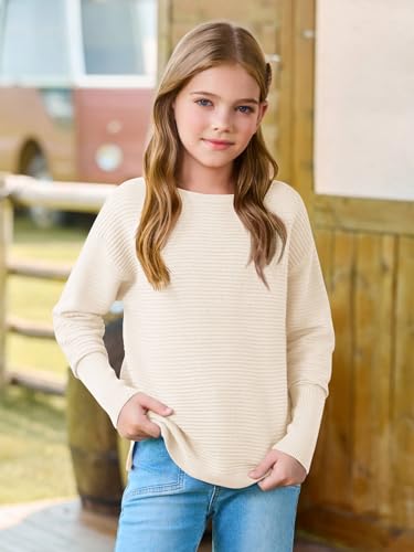 Image of Haloumoning Girls Fall Sweater Kids Ribbed Knit Split Pullover Tops 5-14Y