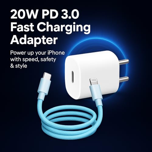 Image of iPhone 20W Original Adapter with 3.3 Ft Lightning Cable [ 2Year Warranty] for iPhone 14 /14 Plus /14 Pro /14 Pro max 13 /13Pro /13 Pro max 12 /12Pro /12 /X /Xr Series | MFi-Certified (Adapter + Cable), White