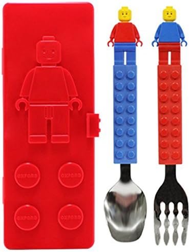 Brick Figure Flatware Spoon Fork Utensil Case Set Toddler Kids Children (BPA FREE / NON-TOXIC PRODUCT) (Red) by HAON