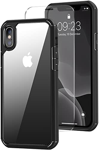 Amizee Compatible with iPhone X Case/iPhone XS Case [Military Grade Protection] with Screen Protector Crystal Clear Back Slim Phone Case for iPhone X/iPhone XS - Black