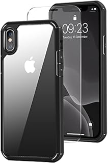 Amizee Compatible with iPhone X Case/iPhone XS Case [Military Grade Protection] with Screen Protector Crystal Clear Back Slim Phone Case for iPhone X/iPhone XS - Black