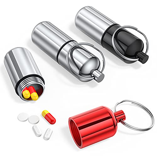 3 Pack Mini Keychain Pill Holder, Portable Small Pill Box Bottle for Purse, Waterproof Pocket Pill Case EDC Medicine Container Nitro Pill Fob Carrier for Outdoor Travel Camping