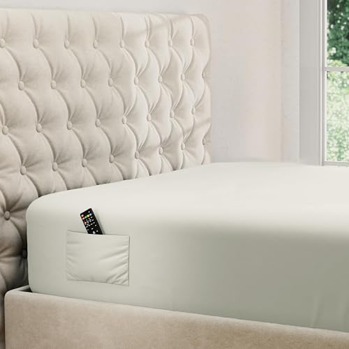 DREAMCARE Queen Fitted Sheet - Extra Deep Pocket Fitted Sheet - Fits up to 21 inch Mattress - Deep Pocket Queen Sheets - Hotel Luxury - Oeko-Tex Certified Sheets - 1 Fitted Sheet Only (Ivory, Queen)