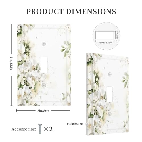 Decorative Switch Plate Covers Rustic Ink Green Leaves White Florals Flower 1 Gang Light Switch Cover Plate Single Toggle Wall Plate Outlet Covers Wall Plate Faceplate for Home Decor