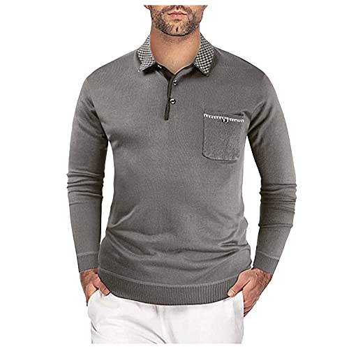 Men Long Sleeve Knit Polo Shirt Casual Slim Fit Pullover Sweater Knitted Sweatershirt