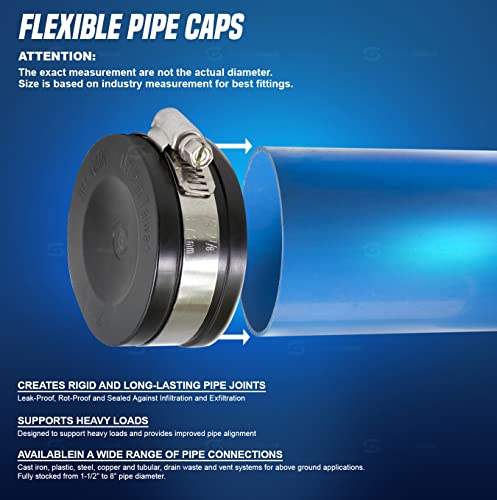 Supply Giant 3942x2 Flexible Pvc PipeCap with Stainless Steel Clamps 2 inch Black (pack of 2)