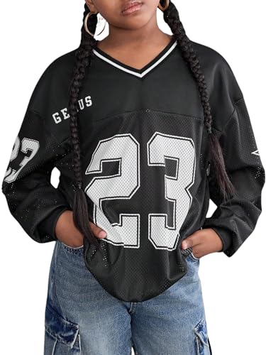 Floerns Girl's Kids Basketball Jersey T Shirt Long Sleeve V Neck Number Print Tee Shirts