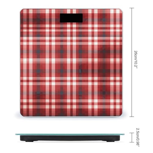 Báscula digital para baño rojo tartán con pantalla LCD miniatura 2