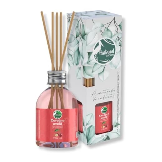 Aromatizador Ambientes Pantanal Aromas Cereja e Avelã 270ml Casa Decoração Presentes Aroma Fragrância Perfumar Difusores