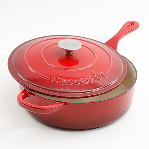 Crock Pot Artisan 3.5 Quart Enameled Cast Iron Deep Sauté Pan, Scarlet Red