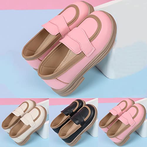 Girls Dress Shoes Chunky Loafers for Girl Platform Loafers School Unifor𝐦 Slip On Shoes School Shoes Toddler Girls (Pink, 13 Little Child)3
