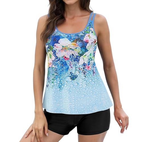 Bikini Deportivo Mujer,Baño Push-Up para Mujer,Tankini Cruzado,Ropa De Playa De Verano,Top Acolchado Y Shorts De Baño Bikini Push Up(02##Blau,XXL)