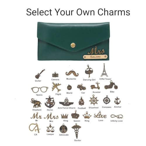 Image of AICA Personalised Name & Charm Leather Womens Wallet (H525Darkgreen)