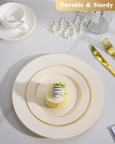 Image of Goodluck 200 PCS Ivory Plastic Plates, Heavy Duty Disposable Ivory Plates with 100 10.25 inch Dinner Plates and 100 7.5 inch Dessert Plates for Party, Holiday, Wedding
