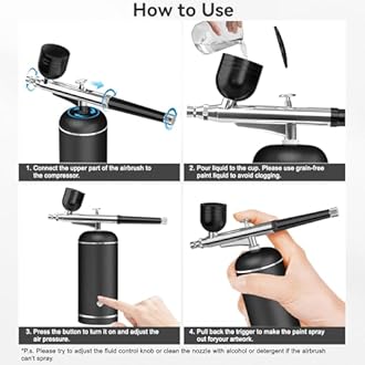 Airbrush Kit with Compressor - 48PSI High-Pressure, Non-Clogging Air Brush Set Cordless Rechargeable with 0.3mm Nozzle and Cleaning Brush for Nail Art, Makeup, Painting, and Cake Decorating