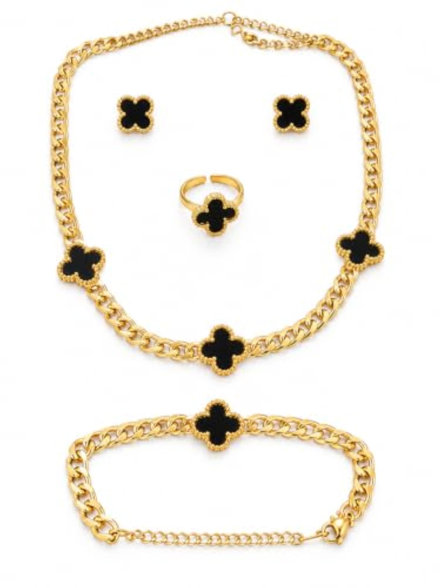 4-in-1 Clover Floral Design Fashion Jewellery Set