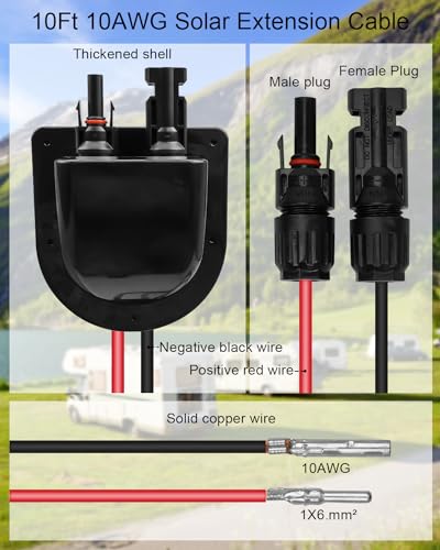 QNHEAY Waterproof Solar Connector Entry Gland Cable Junction Box Through RV Roof Solar Entry Housing with 10Ft 10AWG Solar Extension Cable, Connector on RV Boat Van Camper, Black