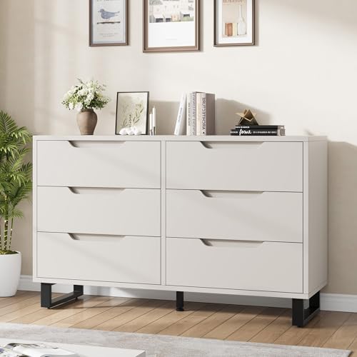 GarveeHome 6 Dresser for Bedroom, 47.2 in Wide Dresser, Freestanding Vertical Drawer Cabinet with Storage, Wooden Closet Storage Chest for Living Room