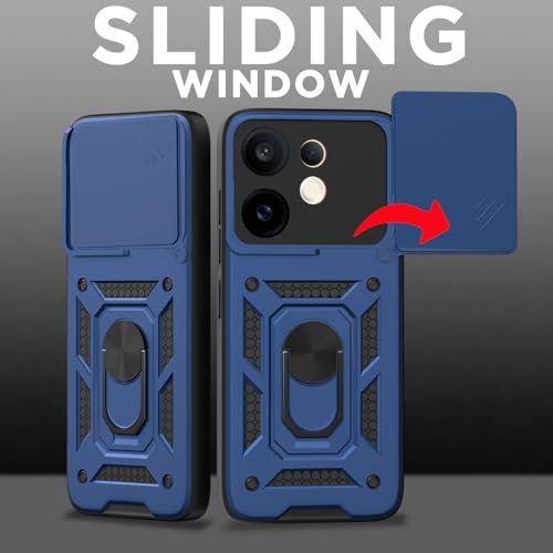 Image of Pikkme Back Cover for Vivo V60 5G / Vivo V60e 5G / Vivo T4 Pro 5G | Sliding Camera Shield with Ring Stand | D10 Tough Armor Full Camera Protection Bumper Case (Blue)