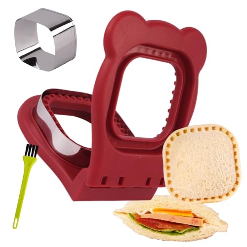 Image of LEPCY Uncrustables Sandwich Maker Sealer Cutter, Crustless Sandwich Cutter, PB&J Uncrustable Maker - Color Dark Red, Square Shape