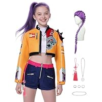 Girls Pop Singer Costume Kids with Wig, Complete Demon Costume Stage Dance Cosplay Set for Tollder Halloween Costumes RK052M