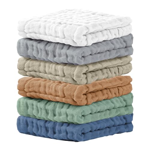 Image of Cuddle Campus Baby Washcloths 6 Packs, Muslin Washcloths Baby,Cotton Burp Cloths, Extra Absorbent and Soft Wash Clothes for Newborns, 12x12 Inches