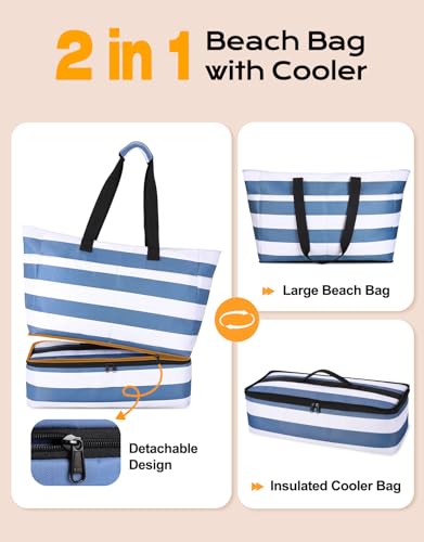 Beach Bag with Cooler, 54L Large Beach Bags Waterproof Sandproof Beach Tote Pool Bag with Zipper for Beach/Pool/Travel2