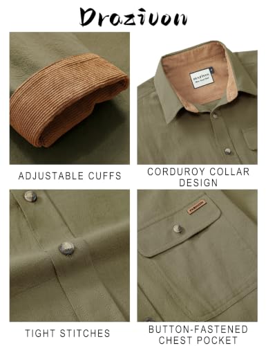 Drazivon Men's Button Down Long Sleeve 100% Cotton Flannel Shirt Olive 3XL - image 4