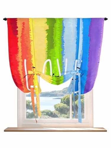 Tie Up Curtains for Windows Rainbow Roman Shade 46 x 63 Inch Bathroom Curtain Window Cartoon Colorful Gradient Striped Funny Art Rod Pocket Short Balloon Curtains for Living Room Kitchen Small Blinds