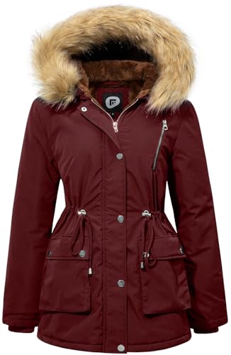 Women's Fur Hood Winter Parka Thicken Winter Jacket Coat Hooded Puffer Coat with Removable Fur Trim
