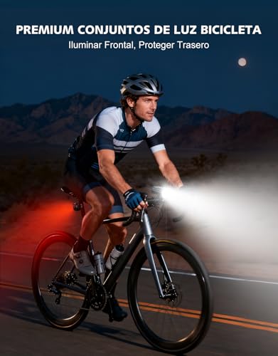 Rolgno Super Brillante Luces Bicicleta Delantera y Trasera, Luz Bicicleta Aleación de Aluminio Resistente, 8+7 Modos & Recargable USB, IP65 Impermeable Luces Bici para Conducción Noche/Camping/Montaña - imagen 5