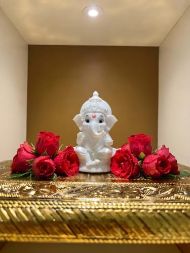 Image of Shri Ganesha Idol Murti, 8 cm Height, Bal Ganesh, 3D Printed, PETG Material, Light Weight, God Ganesha Idol for Car Dashboard, Home Decor, Puja, Gift, Office Desk, Pooja Mandir